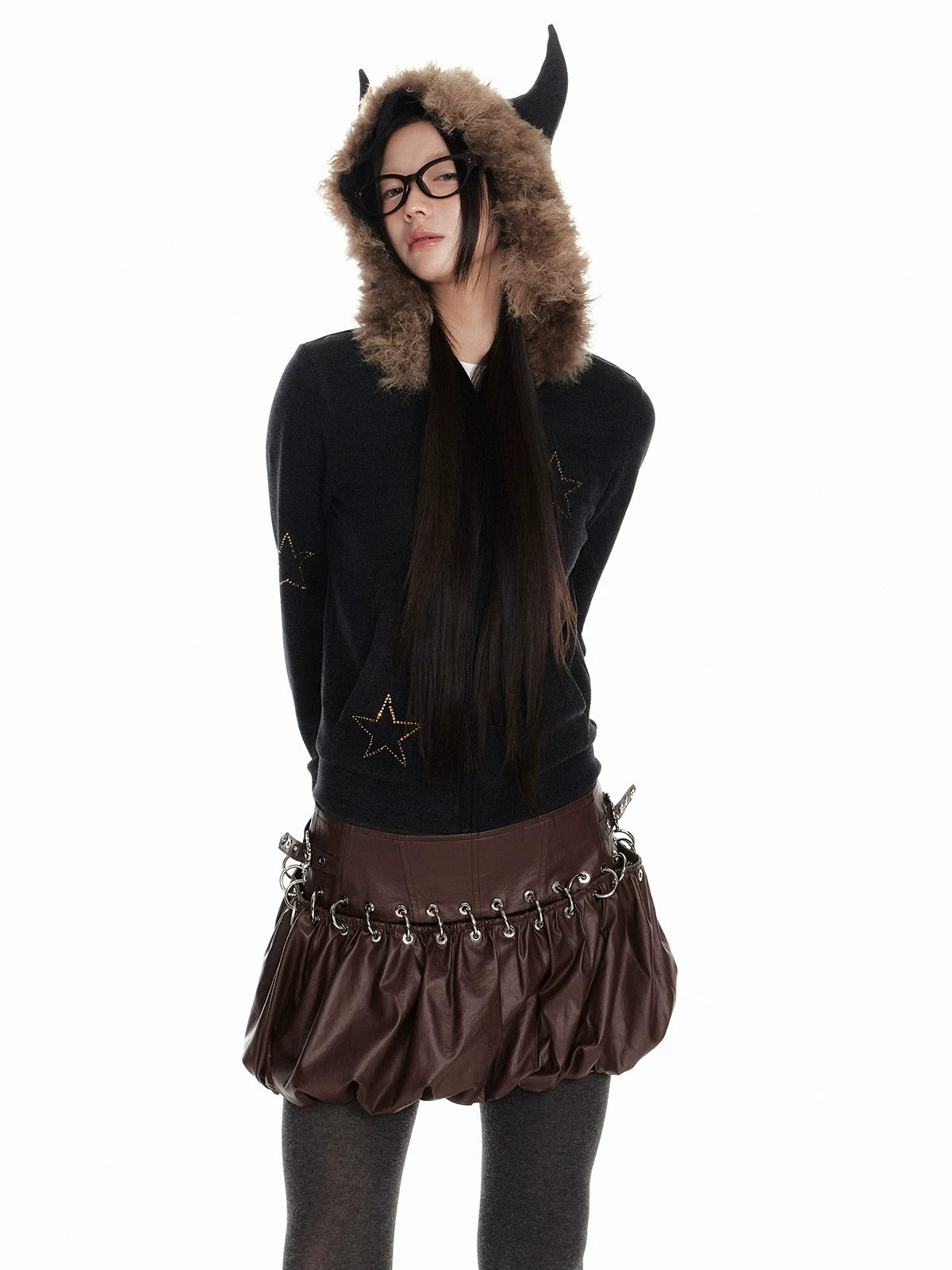 Fur Collar Hoodie &amp; Wide Pants Set
