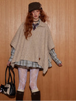 Oatmeal Jacquard Wool Knit Cape