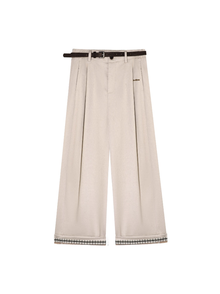 Plaid Fleece-Lined Wide-Leg Pants