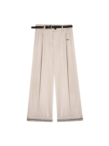 Plaid Fleece-Lined Wide-Leg Pants