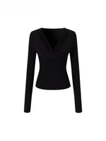 Ruched V-Neck Fitted Layering T-shirt