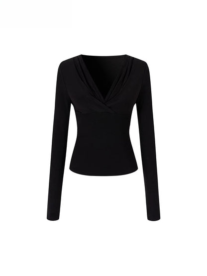 Ruched V-Neck Fitted Layering T-shirt