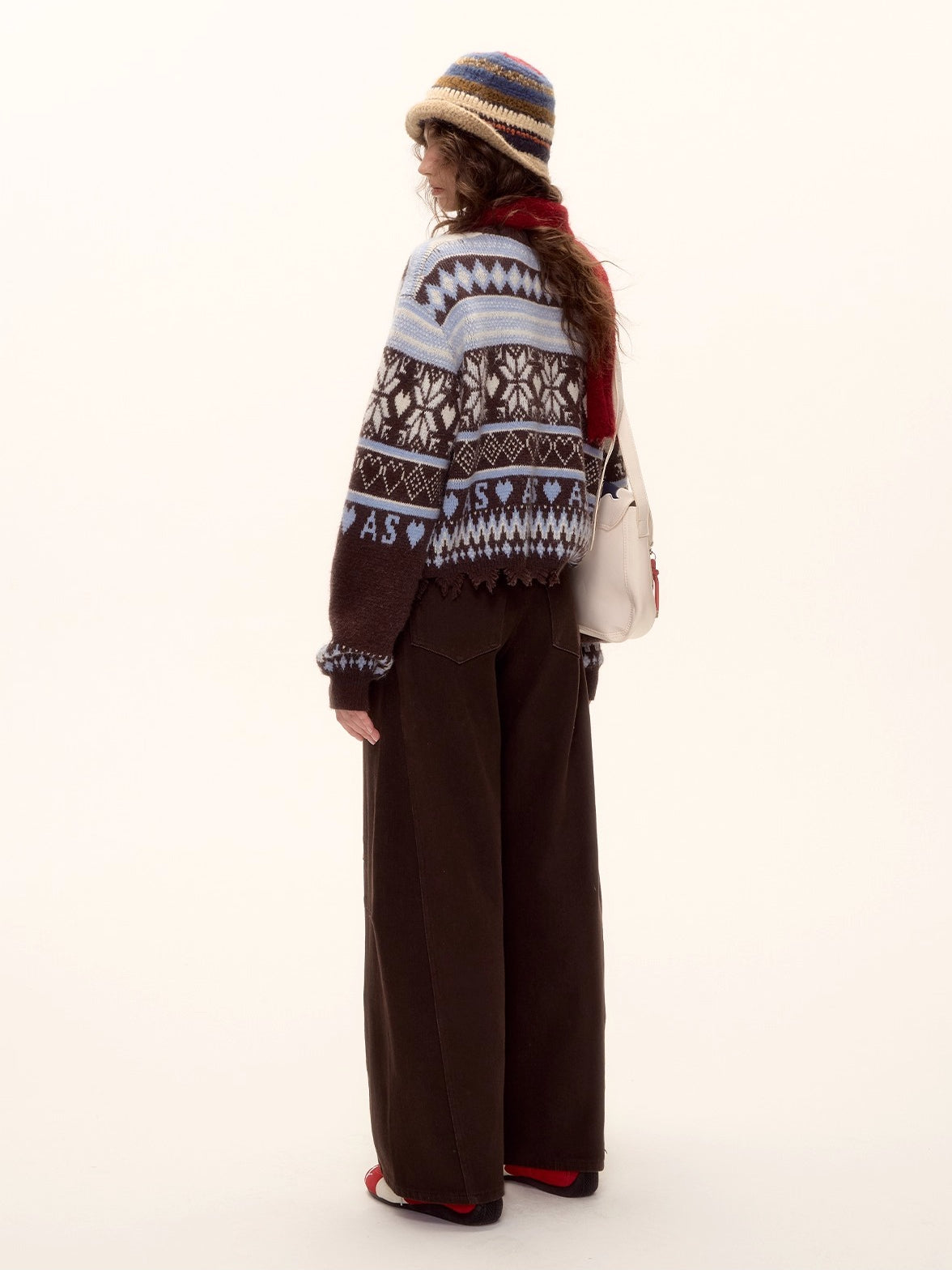 Fair Isle Half-Zip Fringed Knit Sweater