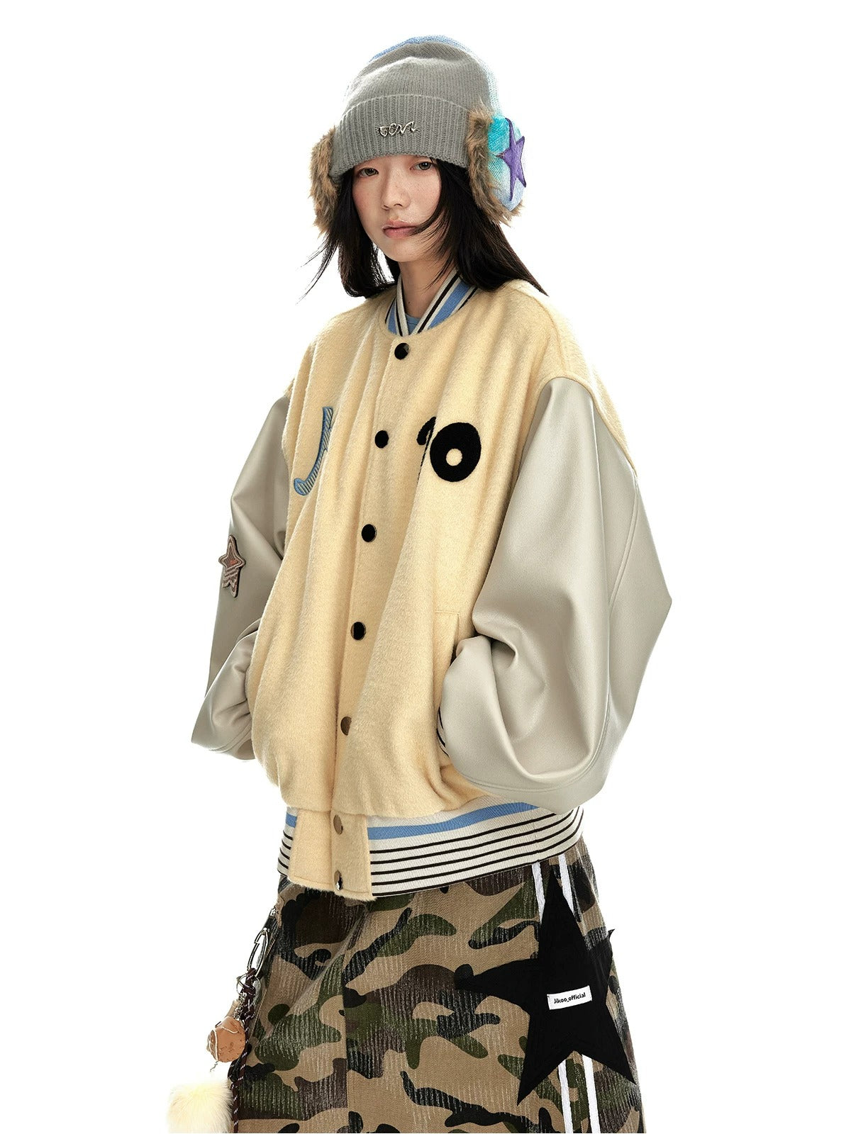 Contrast Wool Blend Baseball Jacket