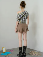 Asymmetric Plaid Draped Top