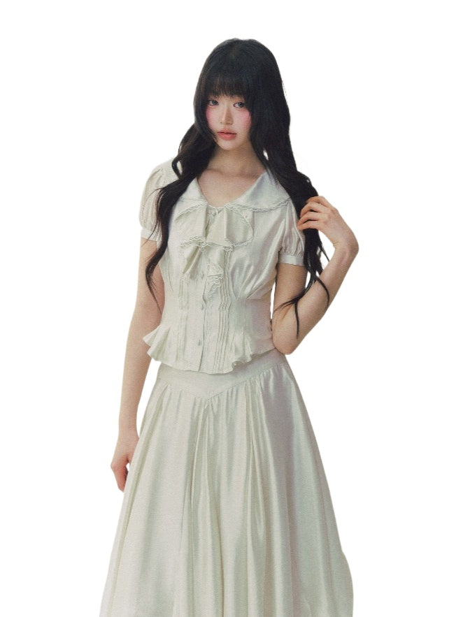 Lace Trim Blouse &amp; Skirt Set