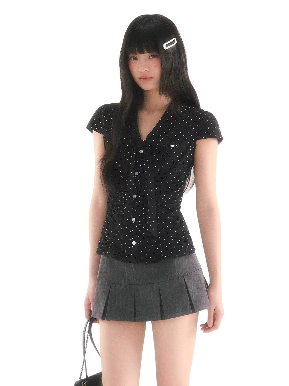 Black Polka Dot Tie Top