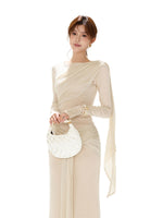 Apricot Ruched Knit Top & Skirt Set