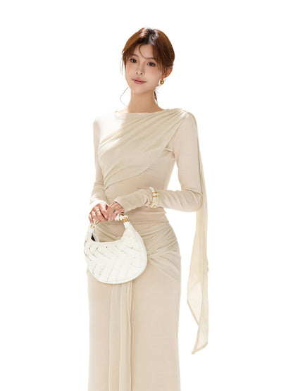 Apricot Ruched Knit Top &amp; Skirt Set