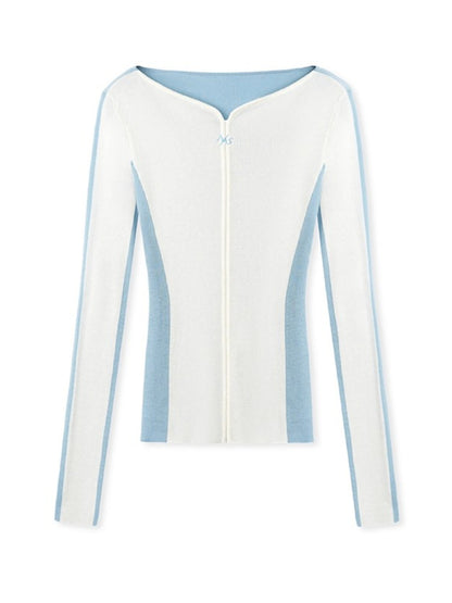 Contrast-Trim Fitted Knit V-neck