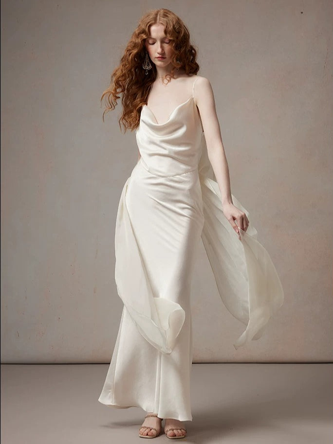 Beige Satin Drape Dress