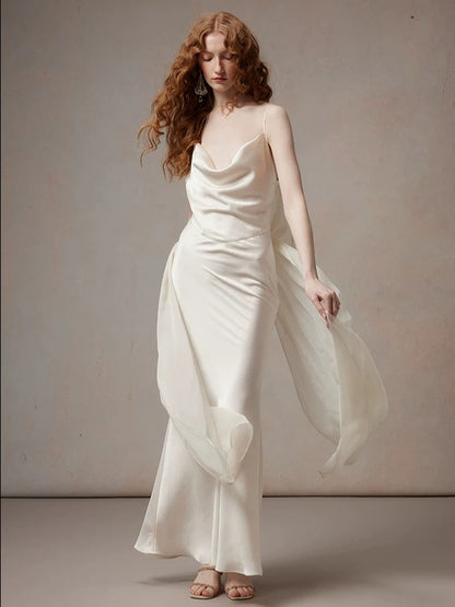 Beige Satin Drape Dress
