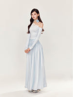 Off-Shoulder Asymmetrical Waist Pleated Dress