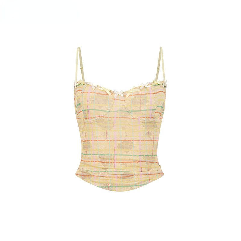 Pink &amp; Yellow Plaid Bow Tie Tank Top