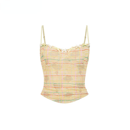 Pink &amp; Yellow Plaid Bow Tie Tank Top