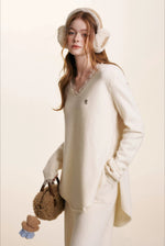 Cream V-Neck Knit Set