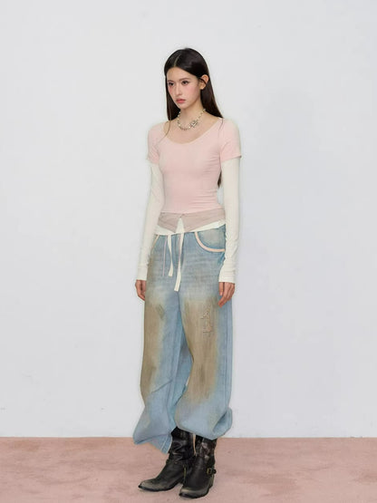 Colorblock Faux Layered Long Sleeve Tee