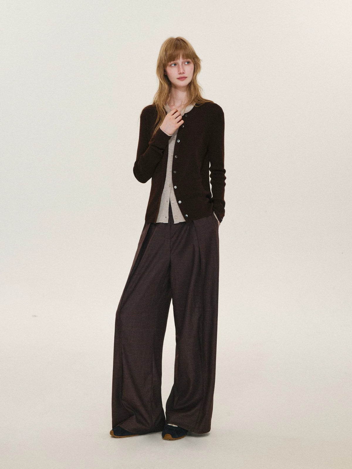 Contrast Layered Wool Blend Cardigan