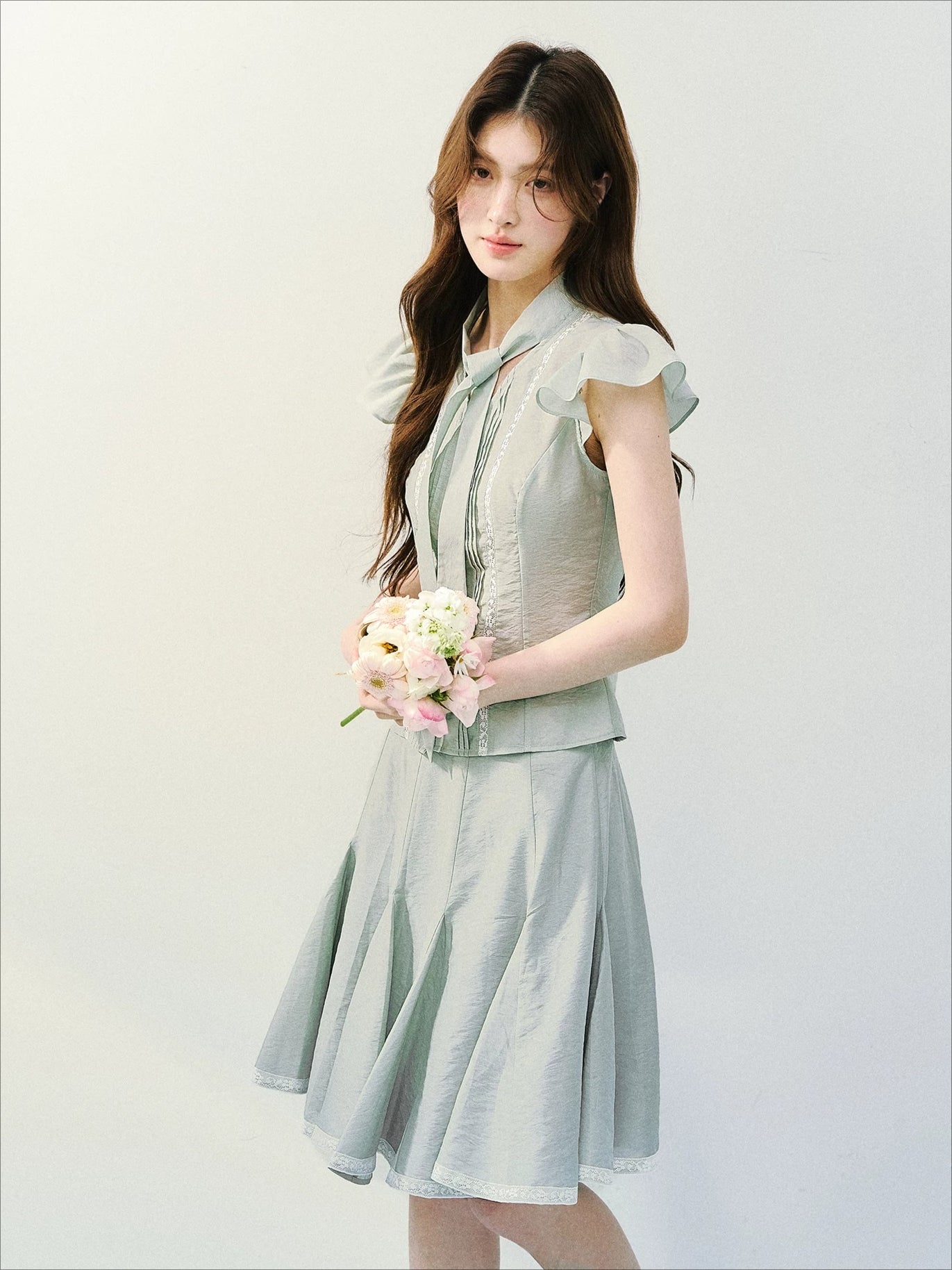 Silk Tie Blouse &amp; Skirt Set