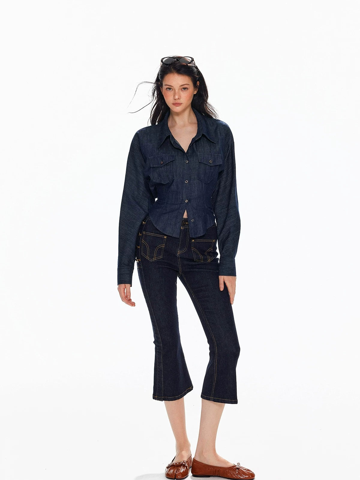 Low Waist Button Flare Pants