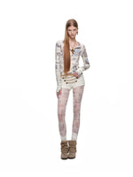 Vintage Cat Newspaper Print Tights