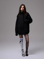 Heavy Embroidery Jacquard Multi-pocket Stand Collar Utility Jacket