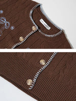 Brown Bow Embroidered Cable Knit Cardigan