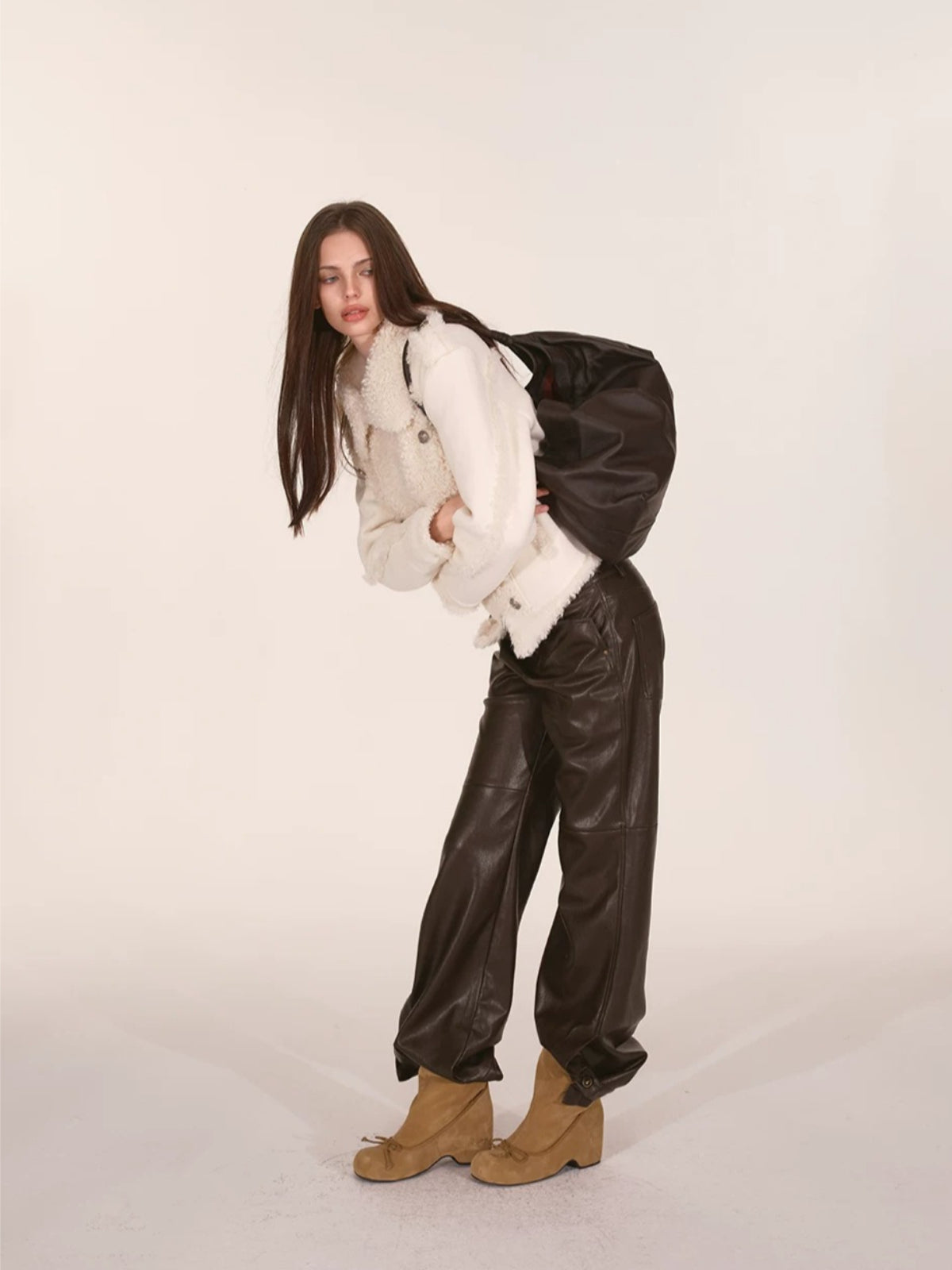 Ivory Double-Breasted Sherpa Panel Jacket