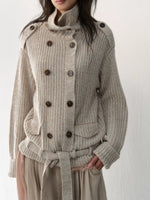 Double-Breasted Turtleneck Knit Cardigan