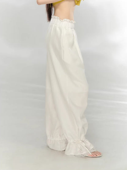 Lace Panel Wide-Leg Pants