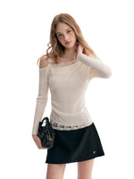 Lace Trim Asymmetric Knit Top