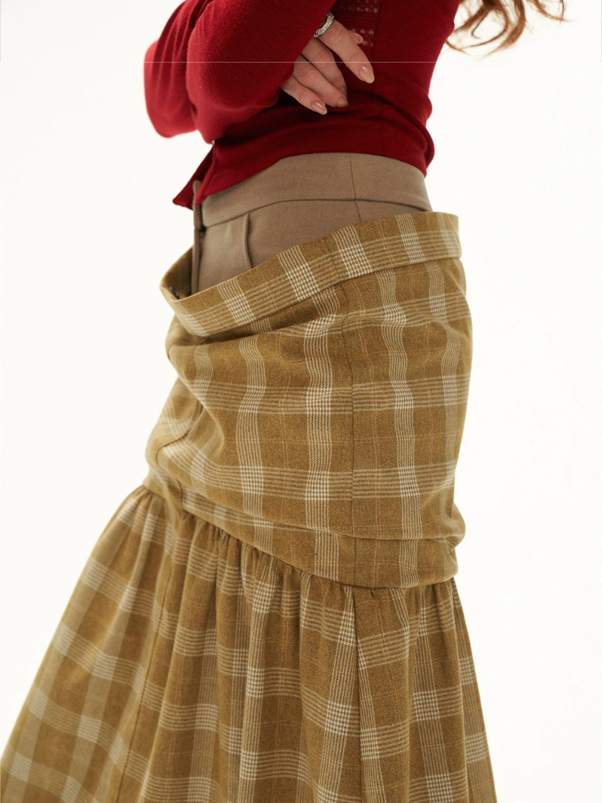 Vintage Plaid Layered Maxi Skirt