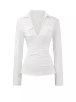 Blue & White V-neck Pocket Shirt