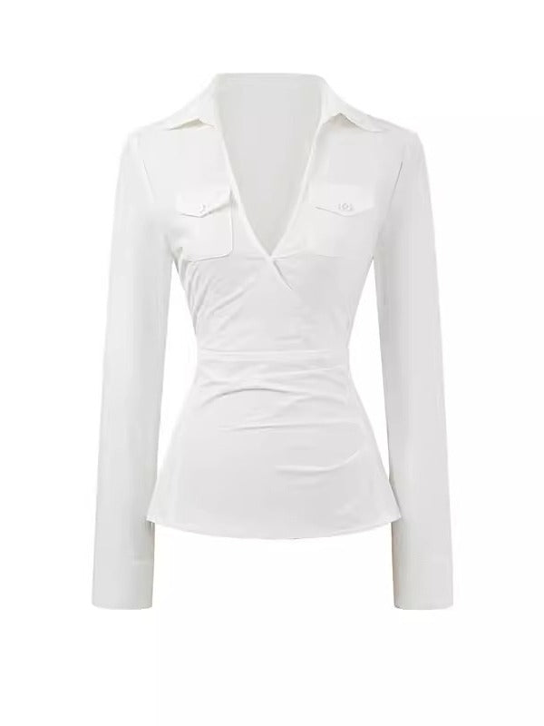 Blue &amp; White V-neck Pocket Shirt