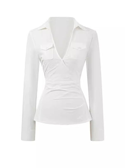 Blue &amp; White V-neck Pocket Shirt