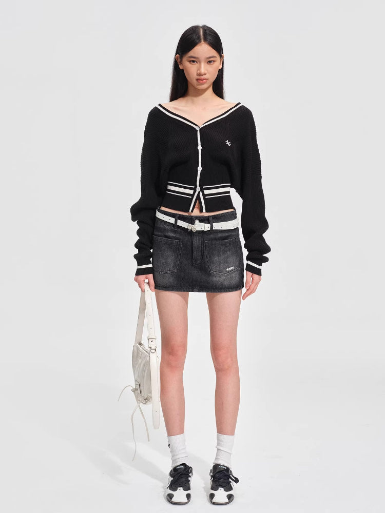 Newport Striped V-Neck Knit Cardigan