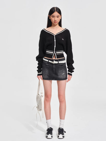 Newport Striped V-Neck Knit Cardigan