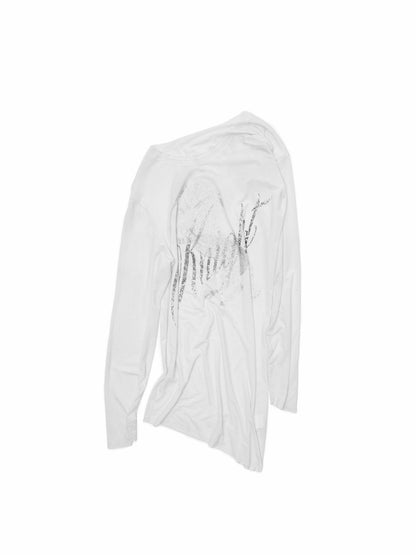 Rhinestone Embellished Asymmetric Drape T-shirt