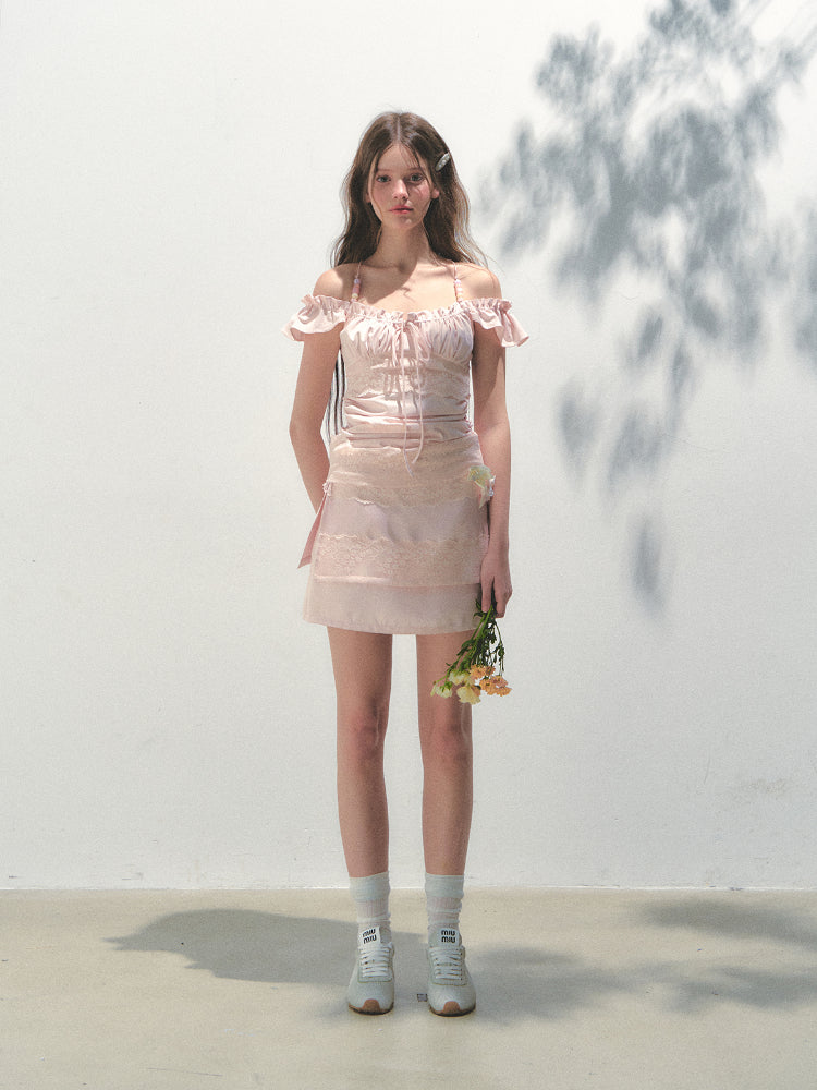 Pink Lace Flutter Sleeves Top