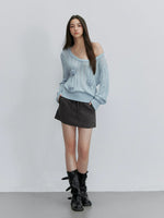 Asymmetric Floral Openwork Knit Top