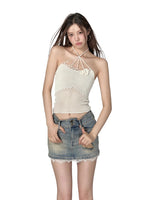 Rose Knitted Hollow Out Spaghetti Strap Tank Top
