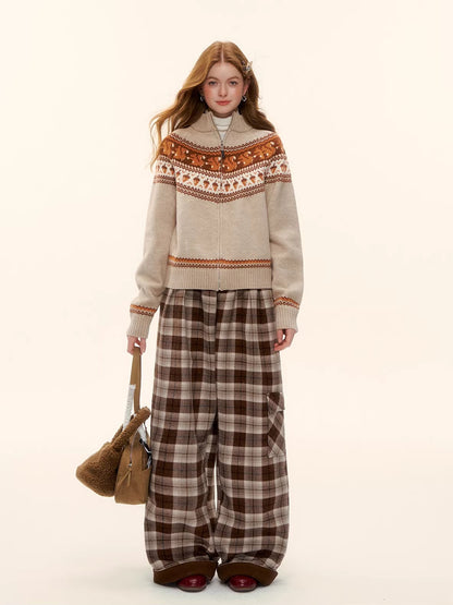 Fair Isle Zip Knit Cardigan