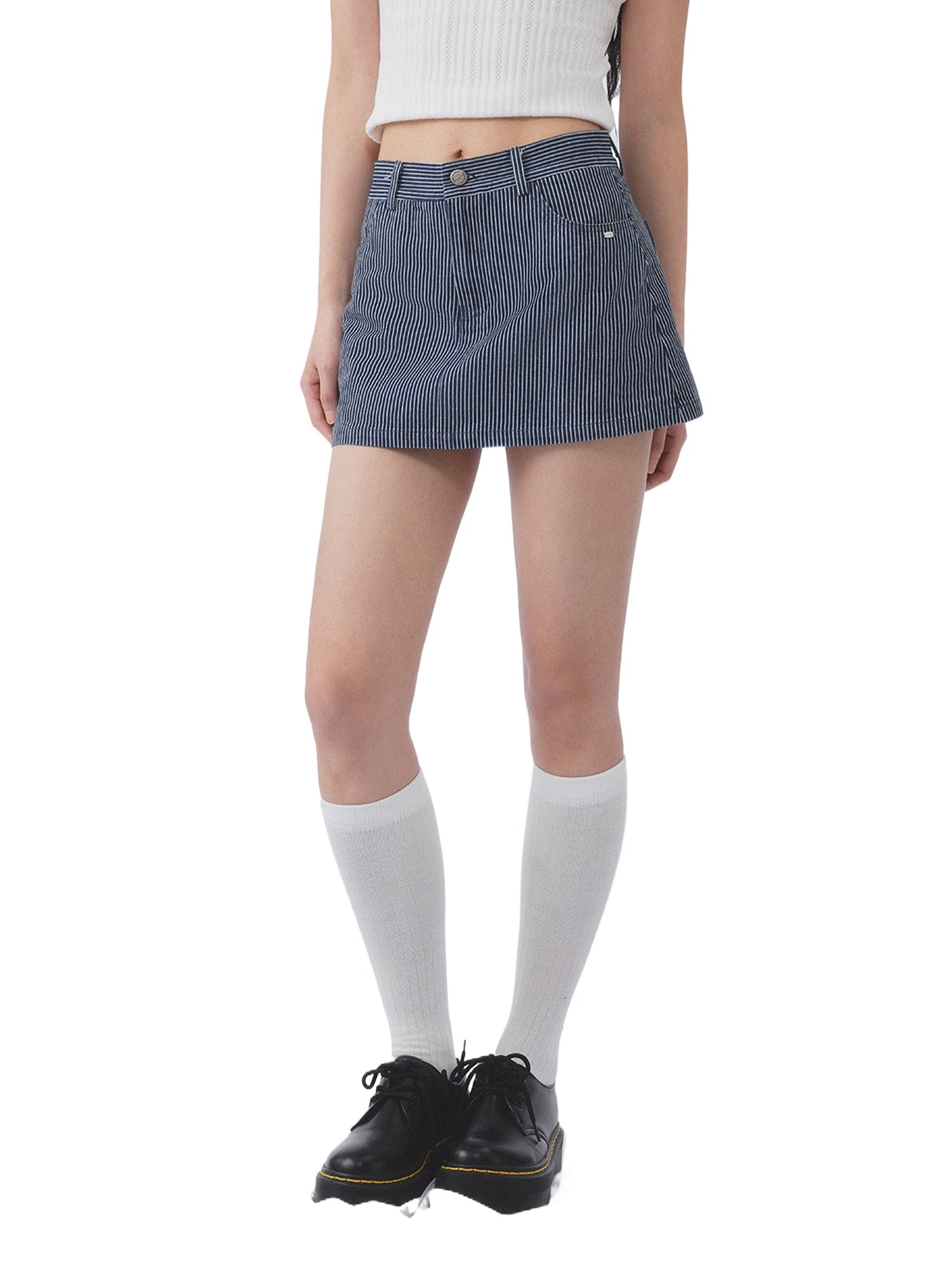 Blue Striped Denim Skirt