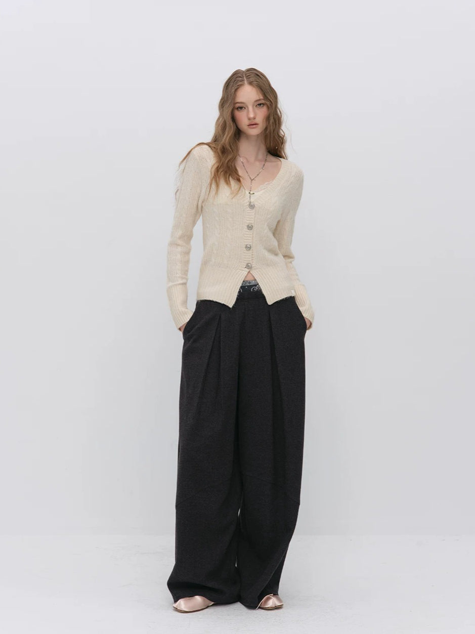 Cable-Knit V-Neck Cardigan