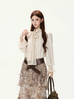 Lace Tie Pleated A-Line Blouse
