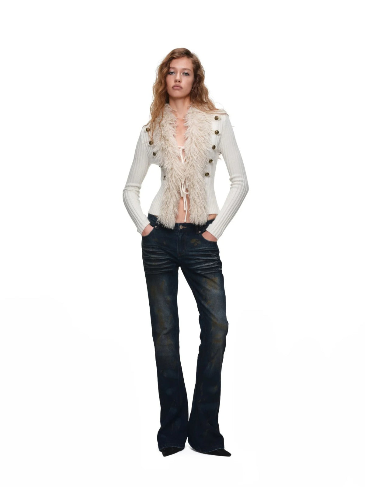 Napoleon Fur Collar Ribbed Cardigan