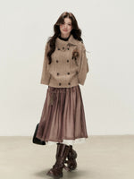 Vintage Cocoa Lace Layered Midi Skirt