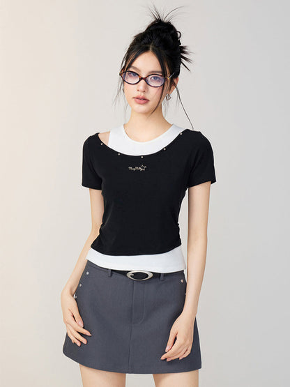Faux Two-Piece Color-Blocked T-shirt