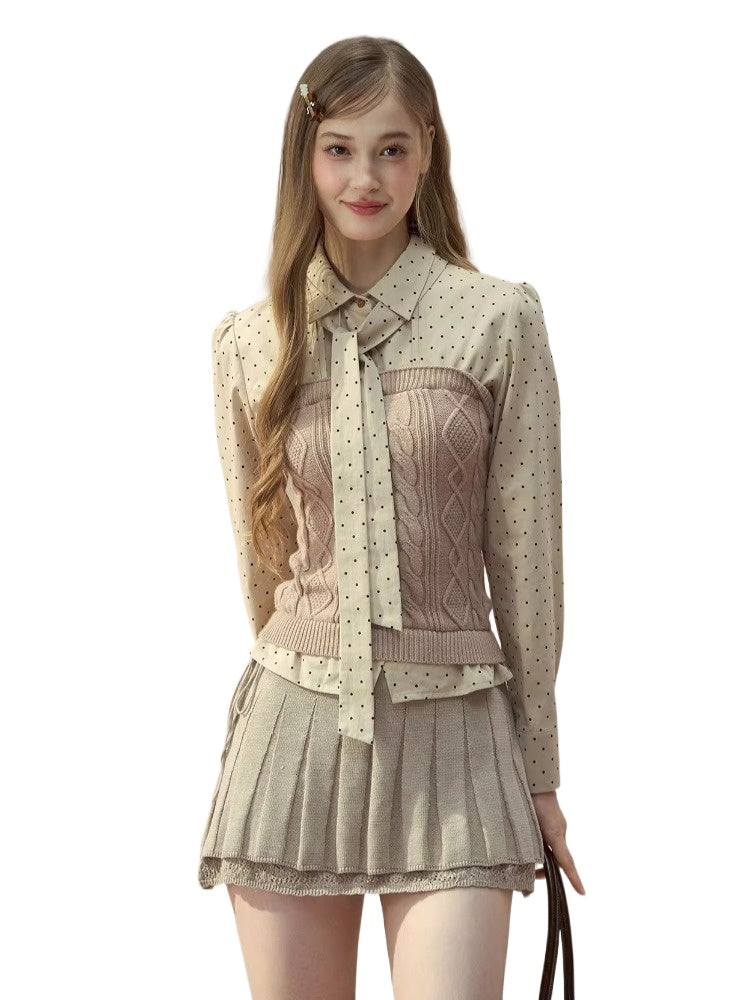 Polka-Dot Preppy Shirt &amp; Skirt Set