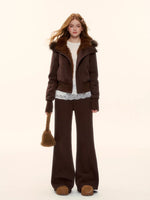 Fleece Waist-Tightening Fur Hoodie & Pants Set